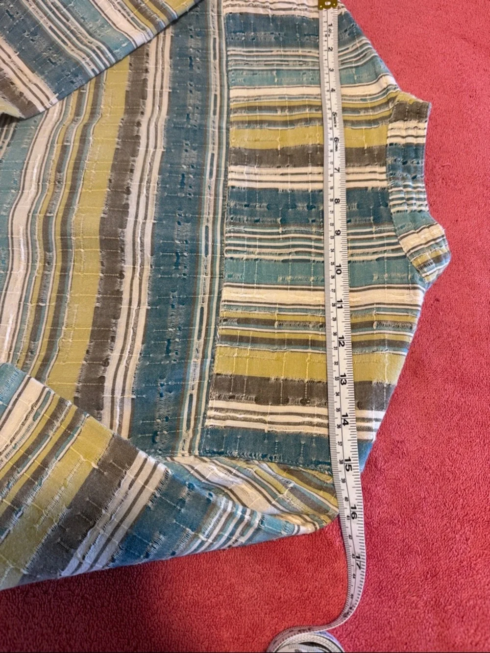 Alfred Dunner Striped Cotton Blend Utility Jacket in Teal, Yellow & White